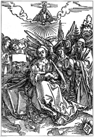 Die heilige Familie mit fünf Engeln