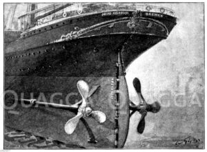 Hinterer Teil eines Schnelldampfers mit Steuer und Doppelschraube