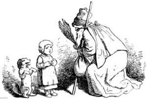 Knecht Ruprecht mit Kind und Hund
